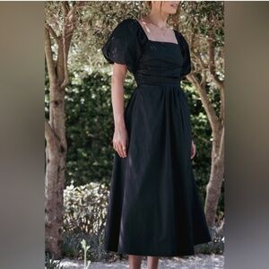 Petal & Pup Black Clo Puff Sleeve Midi Dress Size XL